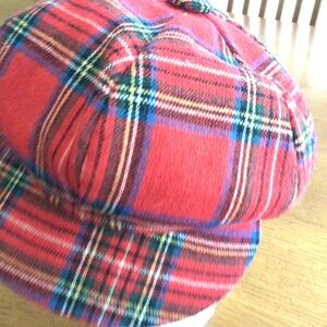 Red plaid wool newsboy cap.  EUC.